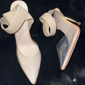 New Azalea Wang Nude Pat + Pvc sling back heel Size 8.5